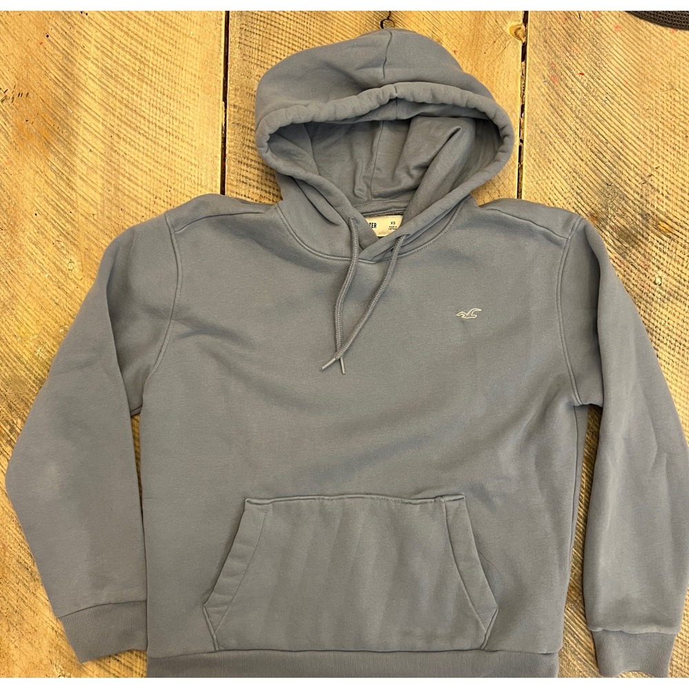 Hollister Hoodie Men XS Blue-Gray‎ Pullover Fleece Logo Sweatshirt